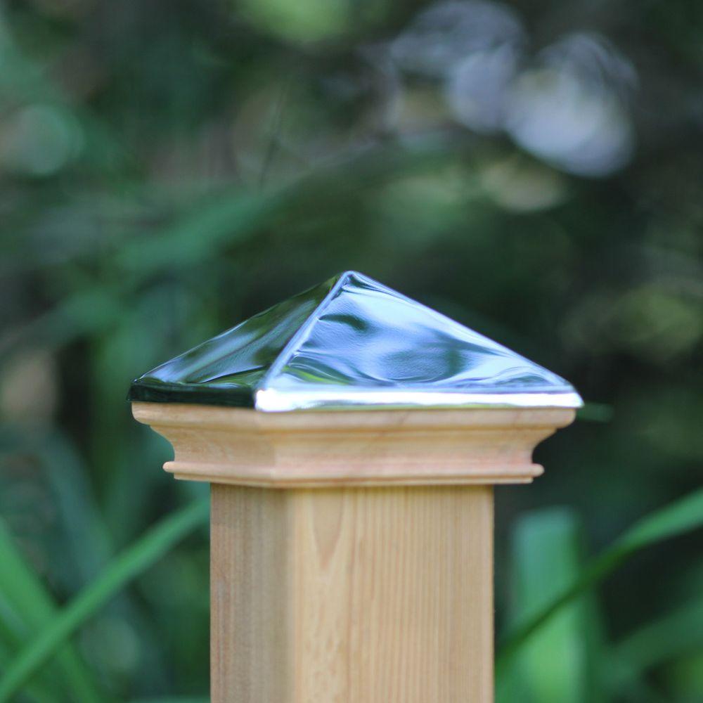 PERMAKAP 4-in x 4-in West Indies Pyramid One-Piece Sanded Stainless Steel Mahogany Deck Post Cap