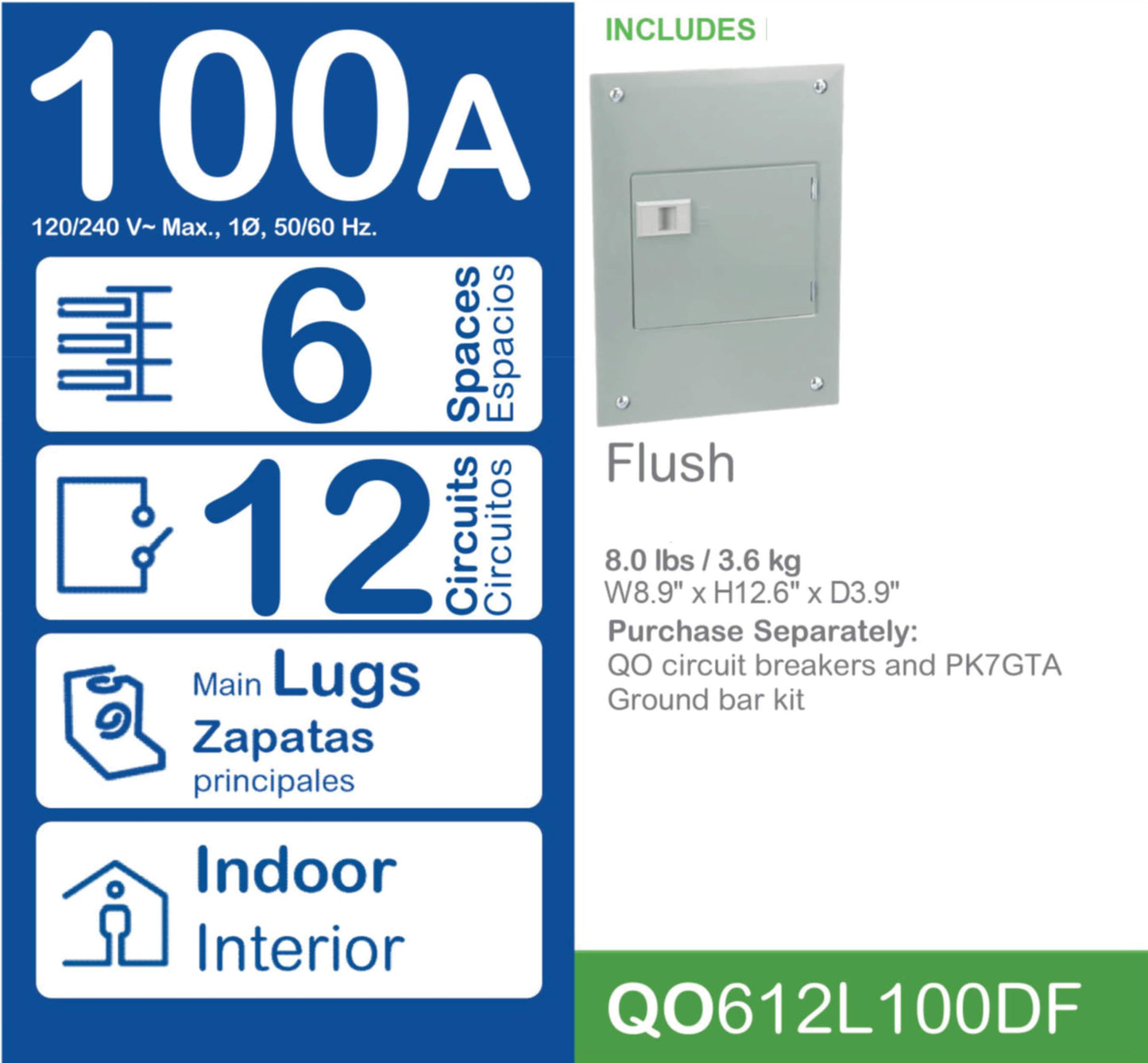 Square D QO 100-Amp 6-space load center - interior view