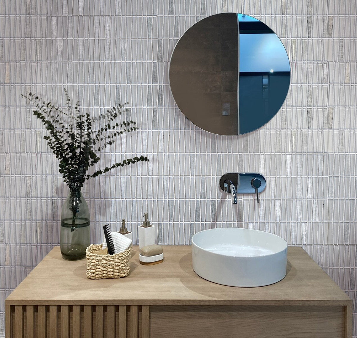 Apollo Tile Glacier White and Gray 12-in x 13-in Polished Glass Linear Floor and Wall Tile (5.38-sq. ft/ Carton)