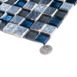 Apollo Tile (Sample) Wall Tile Mini Square Gray and Blue 4-in x 4-in Glossy Glass/Metal/Stone Marble Wall Tile