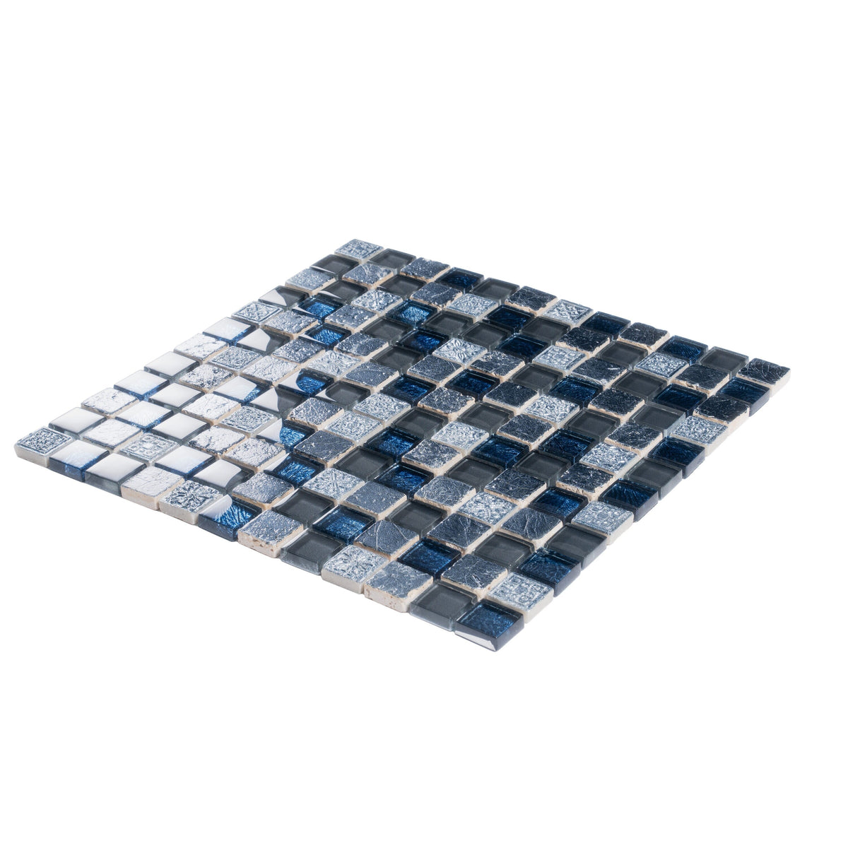 Apollo Tile (Sample) Wall Tile Mini Square Gray and Blue 4-in x 4-in Glossy Glass/Metal/Stone Marble Wall Tile