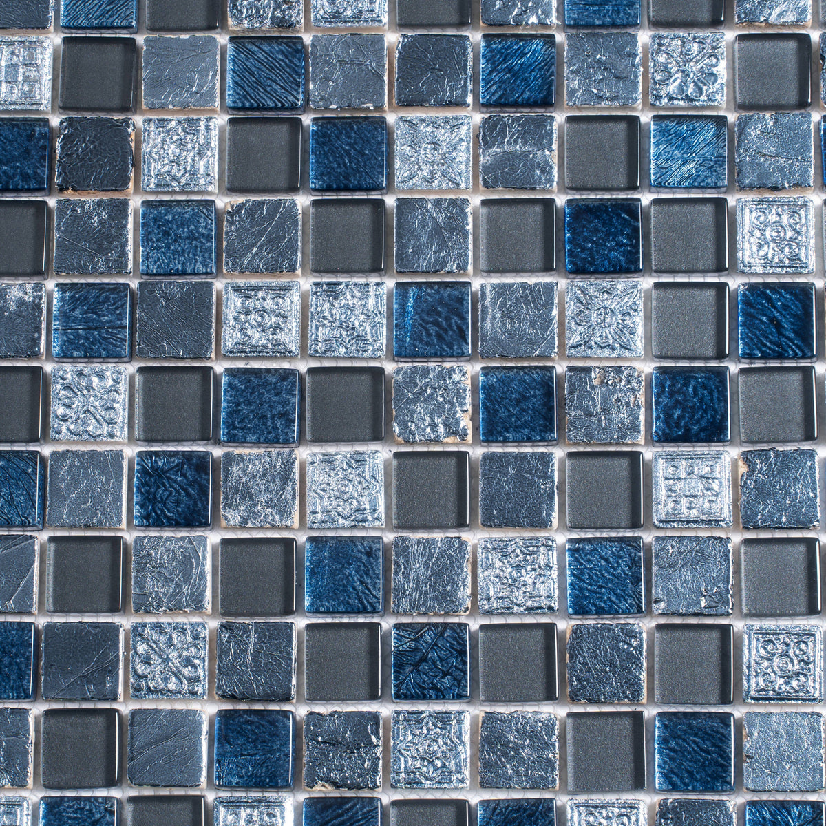 Apollo Tile (Sample) Wall Tile Mini Square Gray and Blue 4-in x 4-in Glossy Glass/Metal/Stone Marble Wall Tile