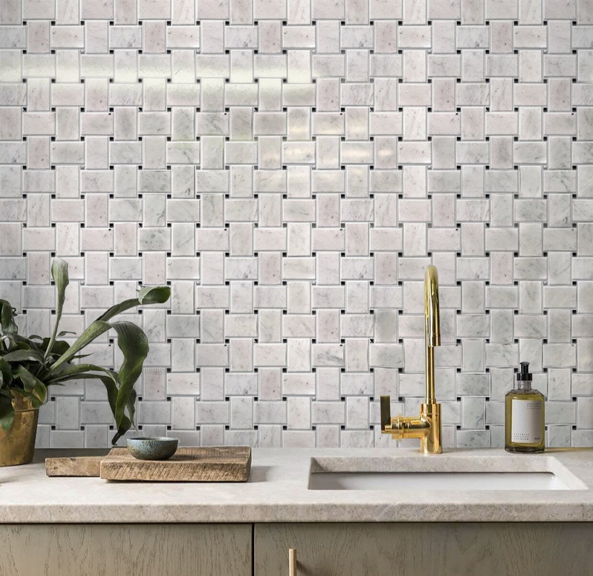 Apollo Tile Heritage White 12-in x 12-in Polished Natural Stone Marble Basketweave Floor and Wall Tile (4.2-sq. ft/ Carton)