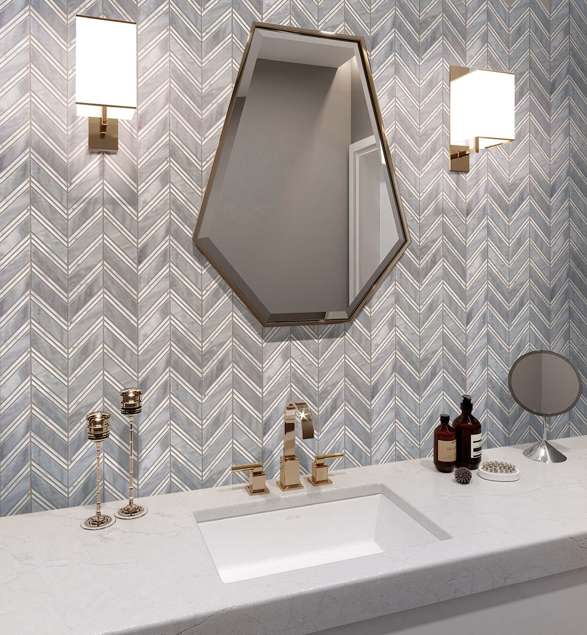 Apollo Tile Heritage Gray 12-in x 12-in Polished Natural Stone Marble Chevron Floor and Wall Tile (5-sq. ft/ Carton)