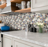 Apollo Tile Beige, Brown, Yellow 12-in x 12-in Polished Glass Penny Round Patterned Wall Tile (5-sq. ft/ Carton)