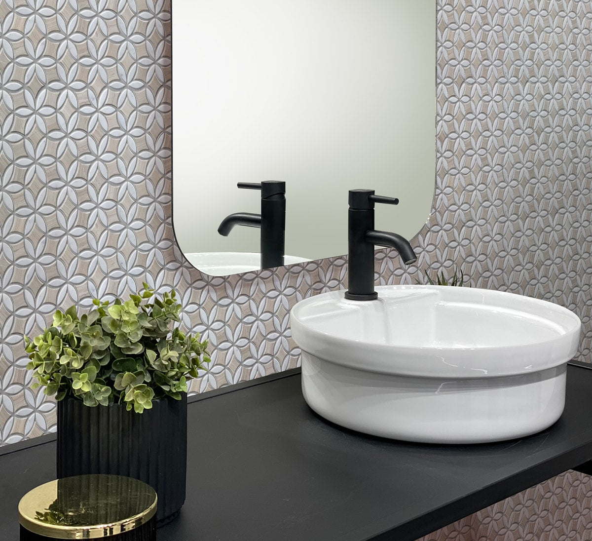 Apollo Tile (Sample) Floor and Wall Tile White and Beige 4-in x 4-in Polished Marble Pinwheel Patterned Floor and Wall Tile