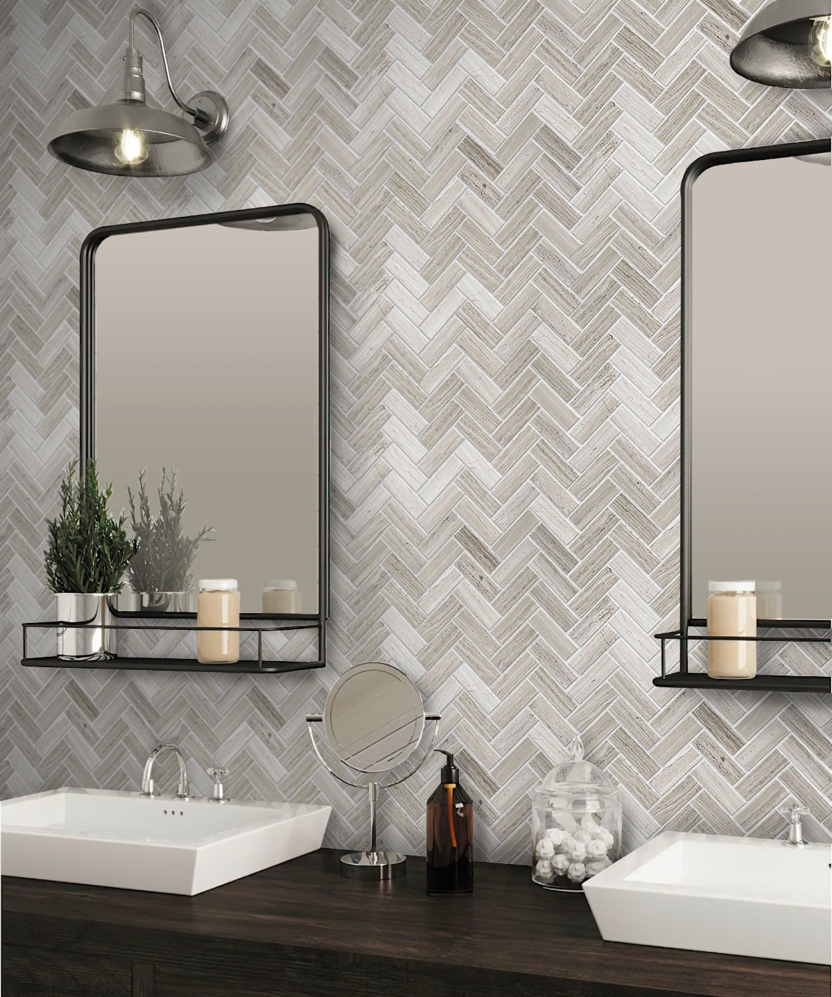 Apollo Tile Desert Hills Wooden Gray 12-in x 13-in Polished Natural Stone Marble Herringbone Patterned Floor and Wall Tile (5.28-sq. ft/ Carton)