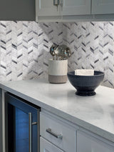 Apollo Tile Indigo Gray and White 11-in x 13-in Polished Natural Stone Marble Herringbone Patterned Floor and Wall Tile (4.95-sq. ft/ Carton)