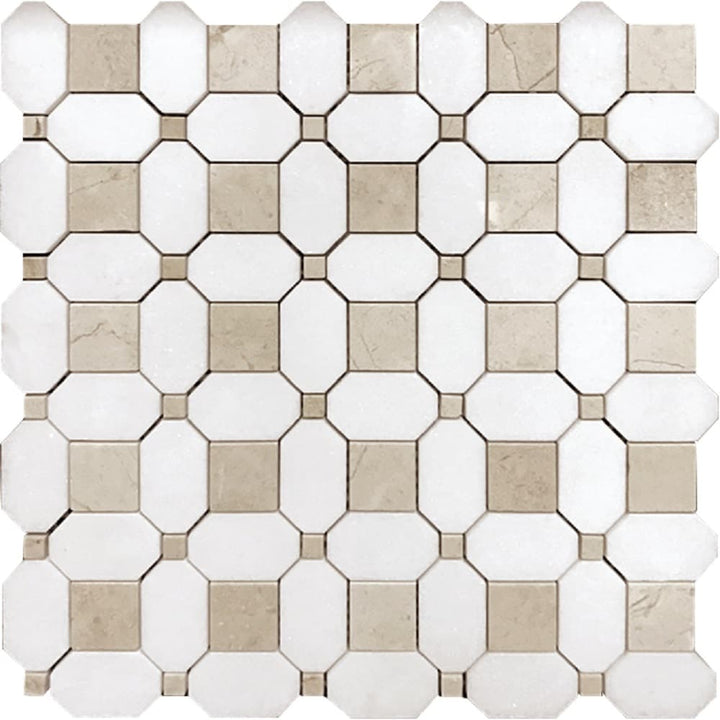 Apollo Tile Beige 12-in x 12-in Polished Natural Stone Marble Octagon Dot Patterned Floor and Wall Tile (5.16-sq. ft/ Carton)
