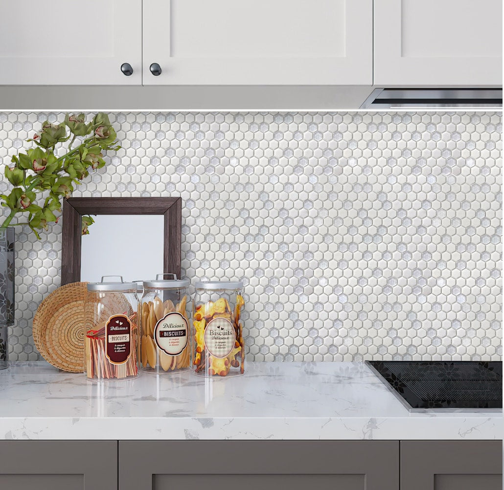 Apollo Tile White 12-in x 12-in Polished Recycled Glass Honeycomb Patterned Floor and Wall Tile (4.92-sq. ft/ Carton)