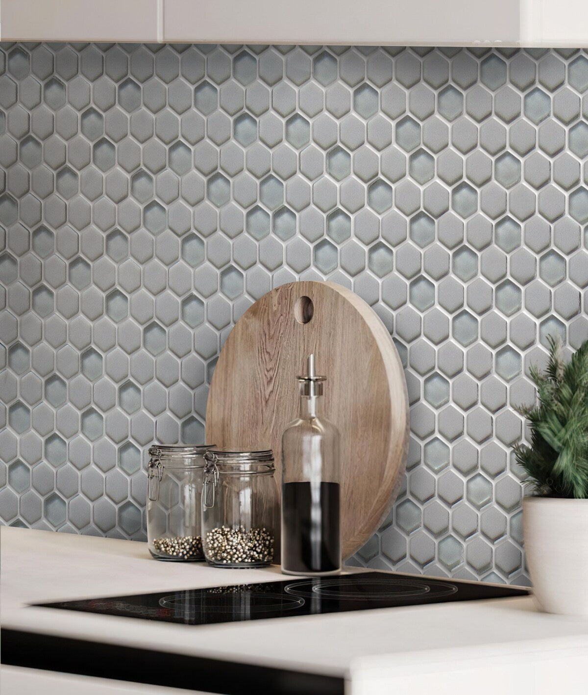 Apollo Tile Alabaster Gray 12-in x 12-in Multi-finish Recycled Glass Hexagon Patterned Floor and Wall Tile (4.92-sq. ft/ Carton)