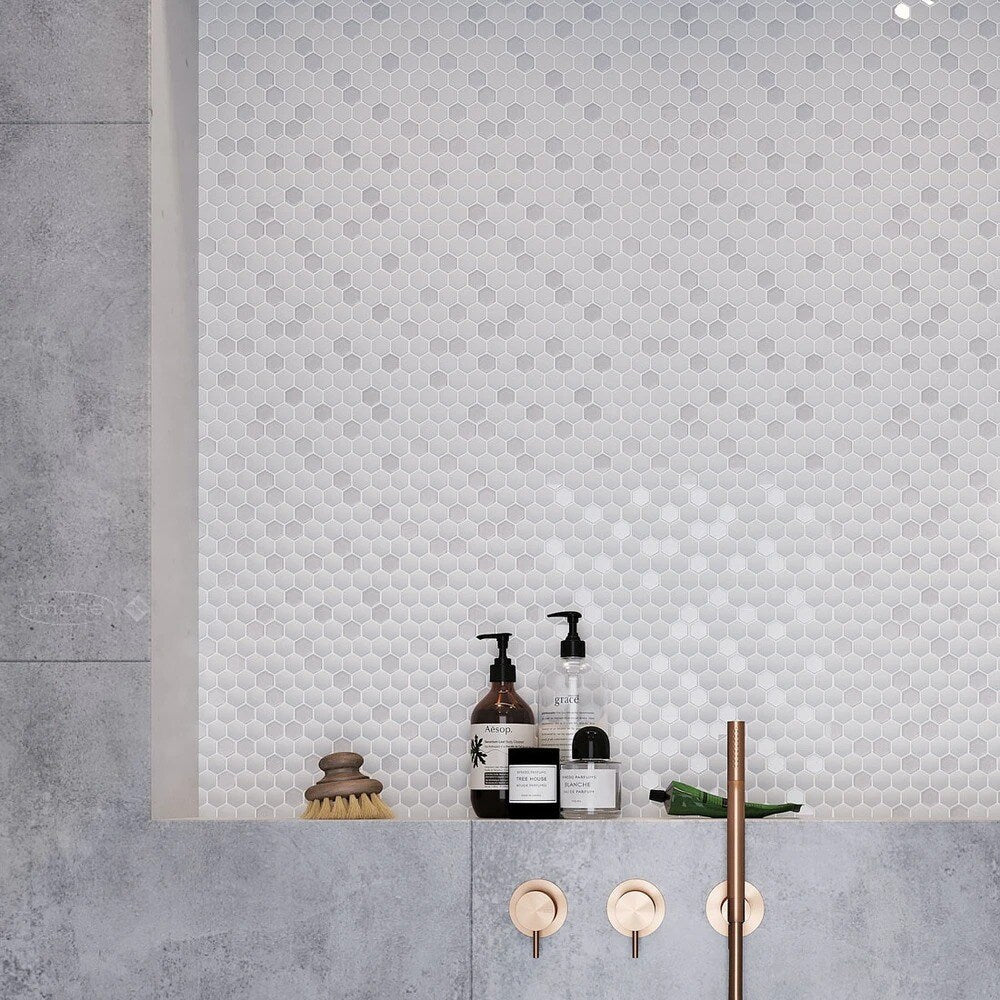 Apollo Tile White 12-in x 12-in Polished Recycled Glass Honeycomb Patterned Floor and Wall Tile (4.92-sq. ft/ Carton)
