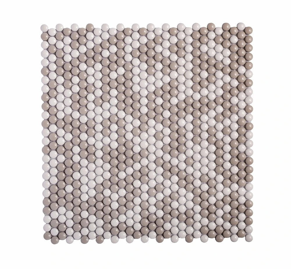 Apollo Tile Alabaster White Beige 12-in x 13-in Glossy Recycled glass Patterned Penny round Mosaic Floor and Wall Tile product image