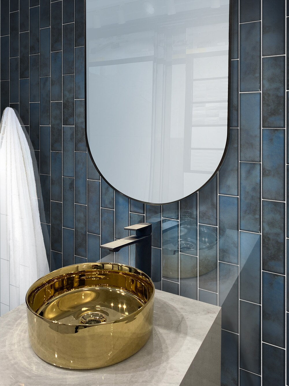 Apollo Tile Cosmos Stone Blue 12-in x 12-in Glossy Glass Brick Look Floor and Wall Tile (4.83-sq. ft/ Carton)