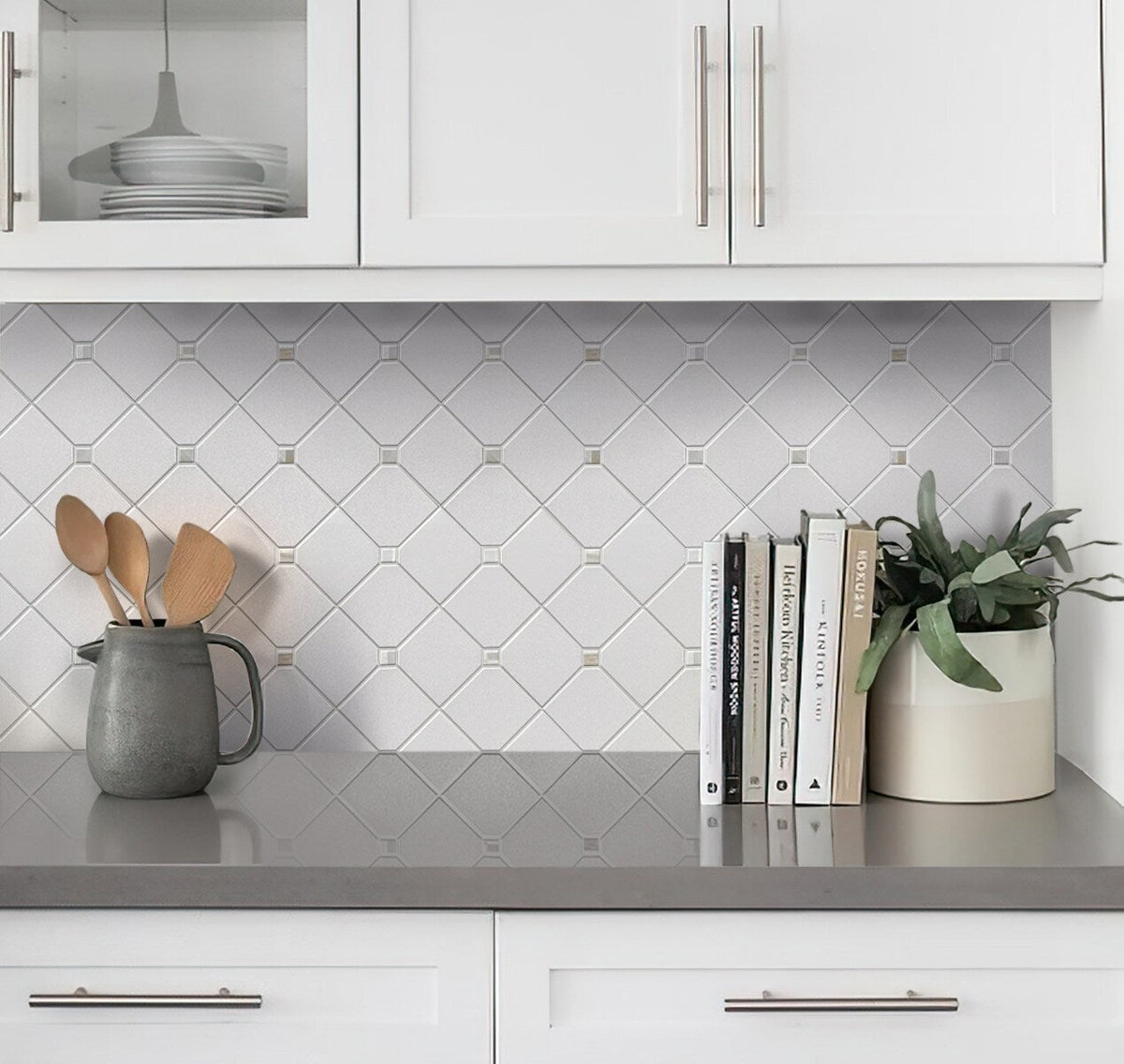 Apollo Tile Winterland Pearl White 11-in x 11-in Polished Composite Hexagon Patterned Floor and Wall Tile (4.51-sq. ft/ Carton)