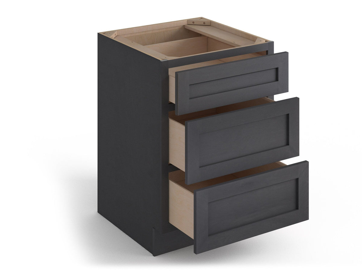 Valleywood Cabinetry 24-in W x 34.5-in H x 24-in D Ideal Gray Birch 3-Drawer Base Ready To Assemble Plywood Cabinet (Flat Panel Style)