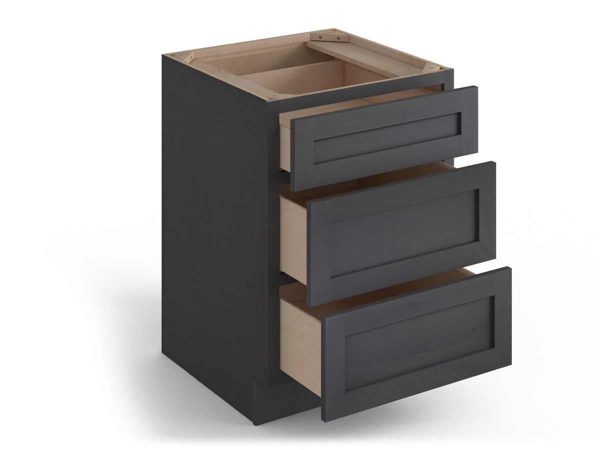 Valleywood Cabinetry 36-in W x 34.5-in H x 24-in D Ideal Gray Birch 3-Drawer Base Ready To Assemble Plywood Cabinet (Flat Panel Style)