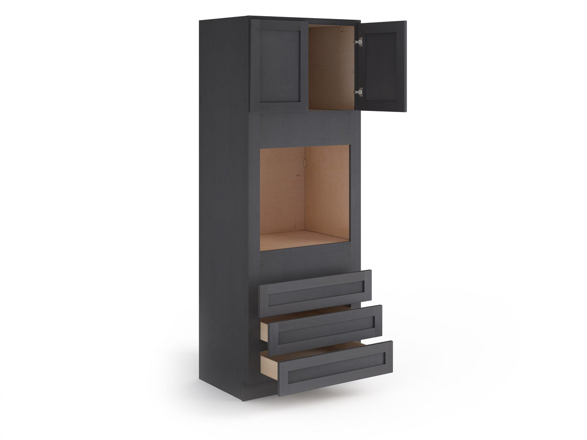 Valleywood Cabinetry 33-in W x 96-in H x 24-in D Ideal Gray Birch 3-Drawers Single or Double Oven Pantry Ready To Assemble Plywood Cabinet (Flat Panel Shaker Style)