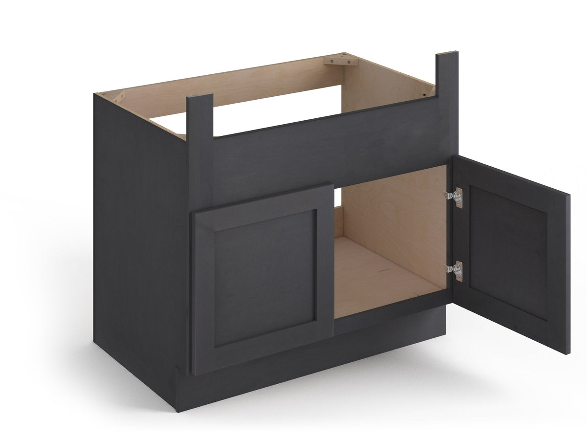 Valleywood Cabinetry 36-in W x 34.5-in H x 24-in D Ideal Gray Birch Apron Front Sink Base Ready To Assemble Plywood Cabinet (Flat Panel Shaker Style)