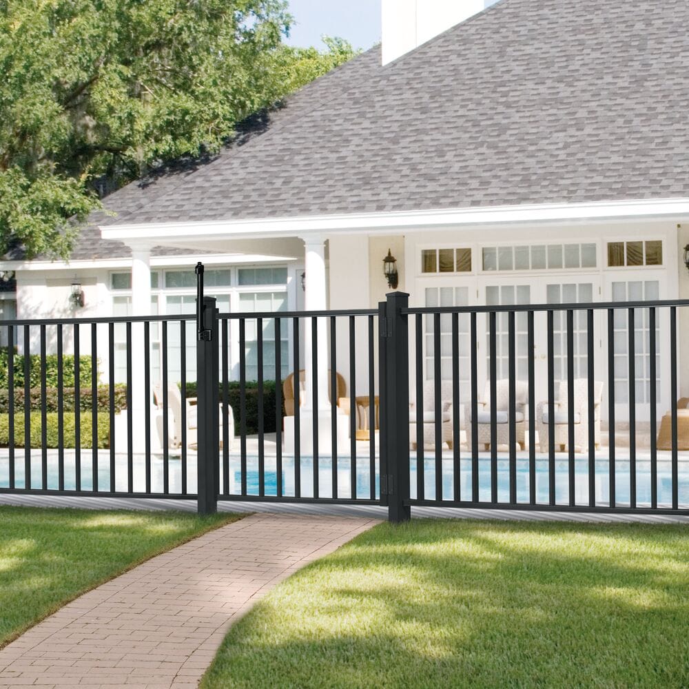 Freedom Easton 6-ft H x 2-1/2-in W Black Aluminum Spaced Picket Flat-top Decorative Gate Fence Post