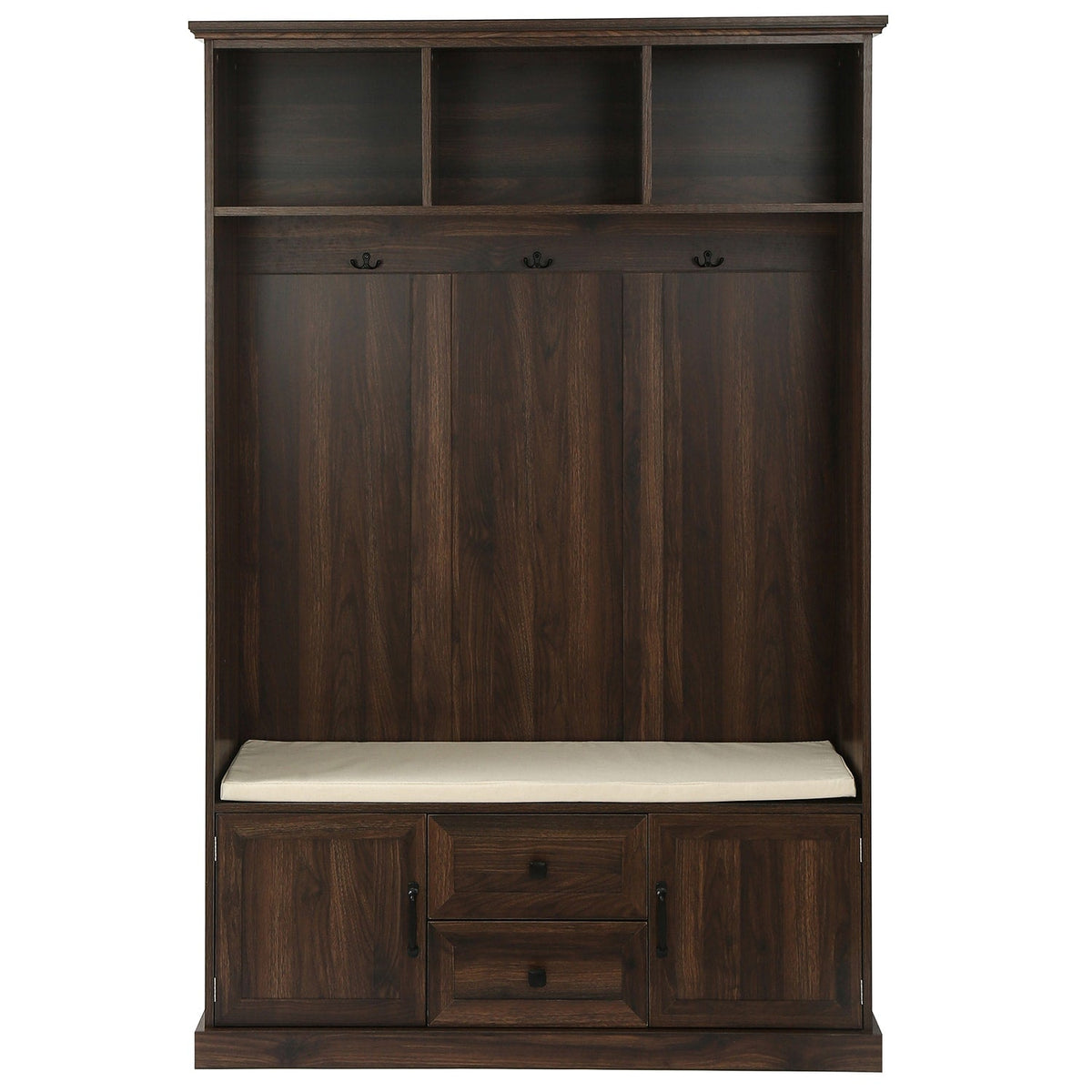 Bybafun Midcentury 47.2-in Brown Wood Hall Tree