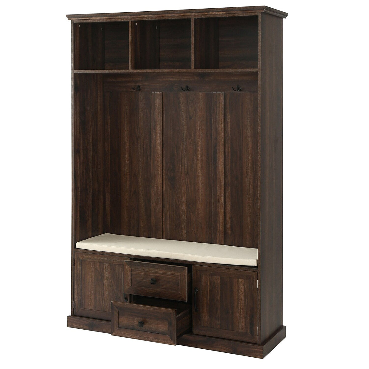 Bybafun Midcentury 47.2-in Brown Wood Hall Tree