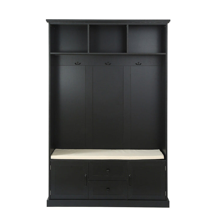 Bybafun Midcentury 47.2-in Black Wood Hall Tree