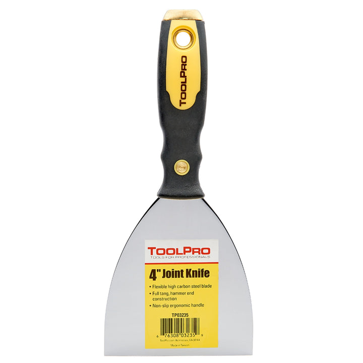 ToolPro 4-inch Steel Joint Knife with Rubber Handle and Hammer End for Drywall - Not Flexible