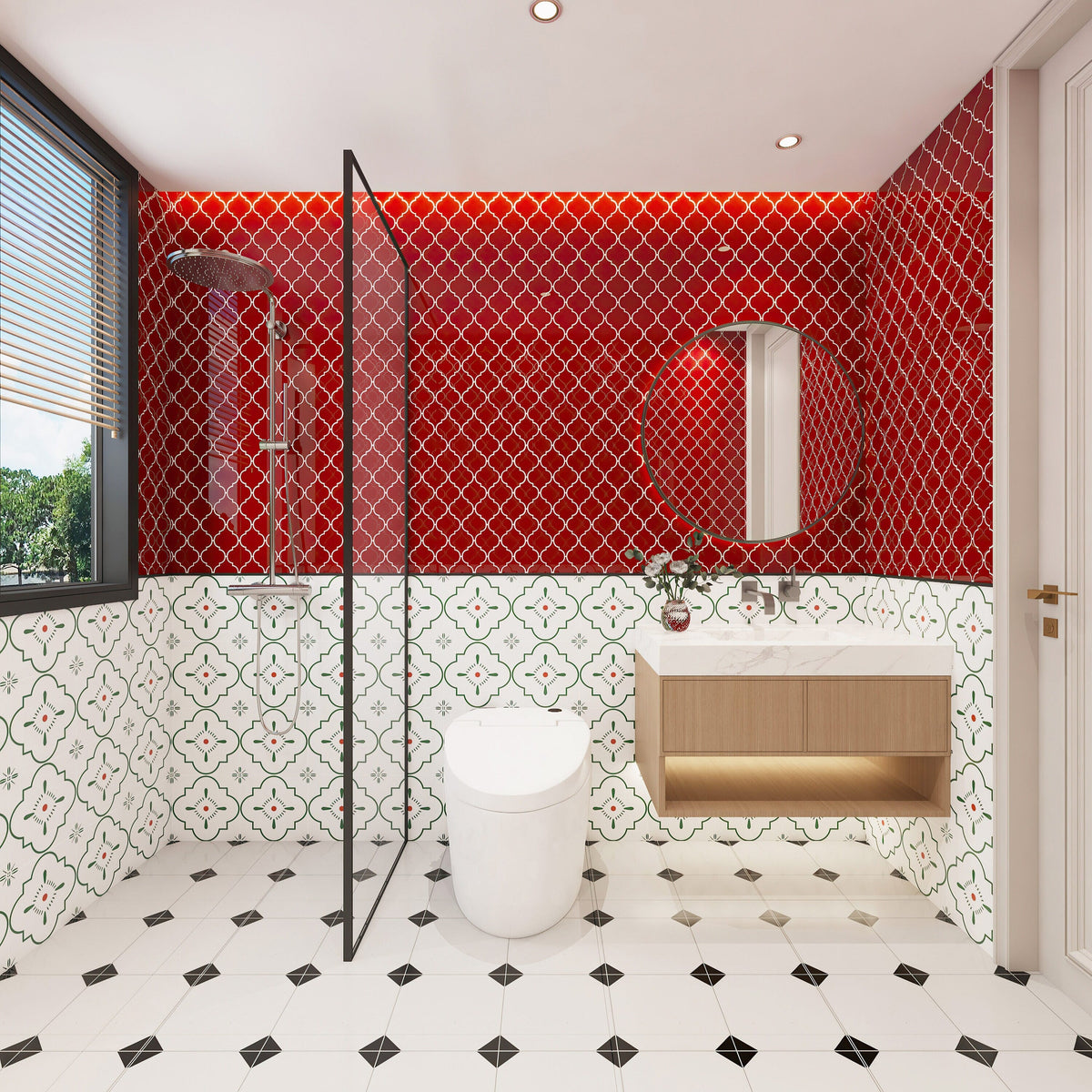 Giorbello Arabesque Mosaic Ruby Red 4-in x 4-in Glossy Glass Wall Tile (7.89-sq. ft/ Carton)