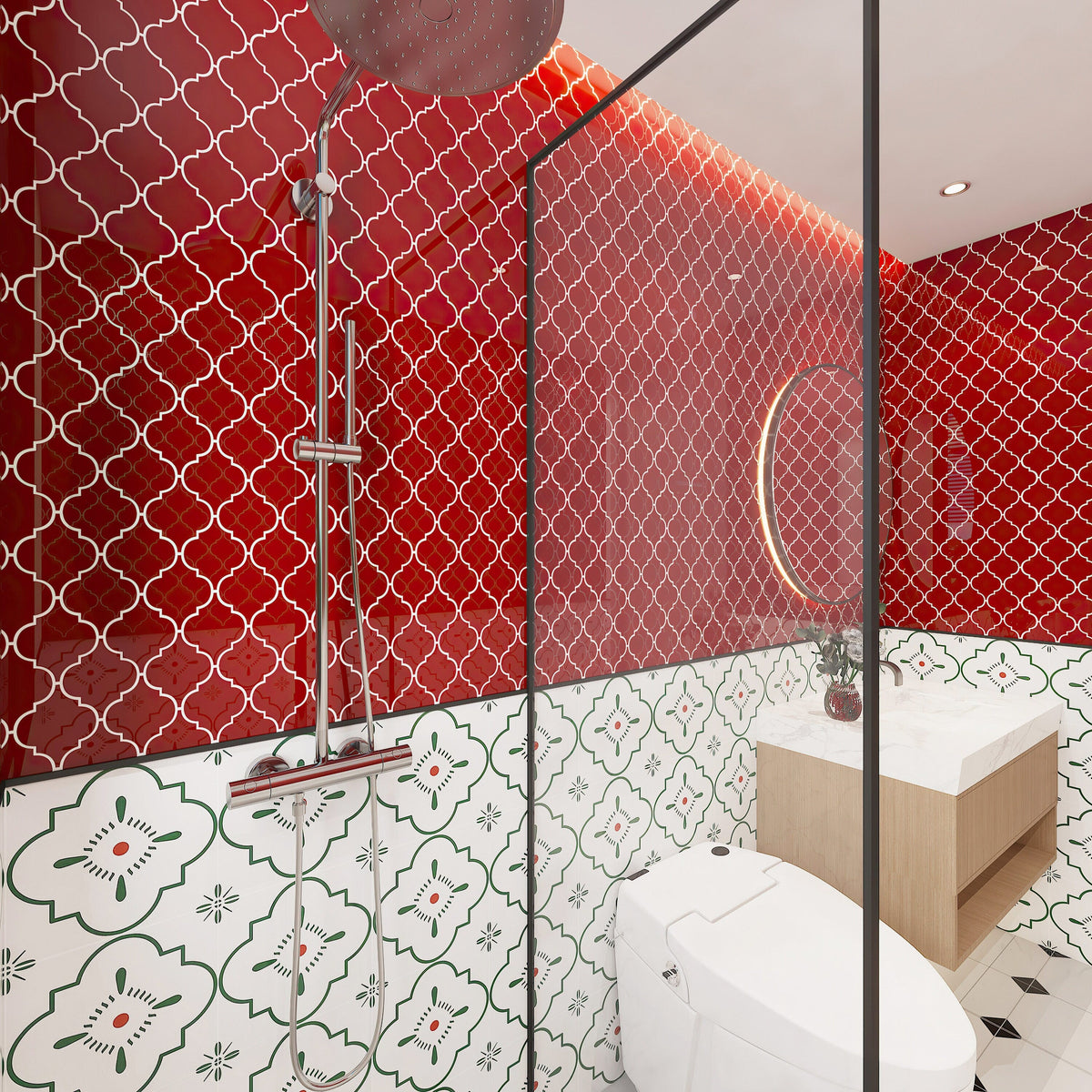 Giorbello Arabesque Mosaic Ruby Red 4-in x 4-in Glossy Glass Wall Tile (7.89-sq. ft/ Carton)