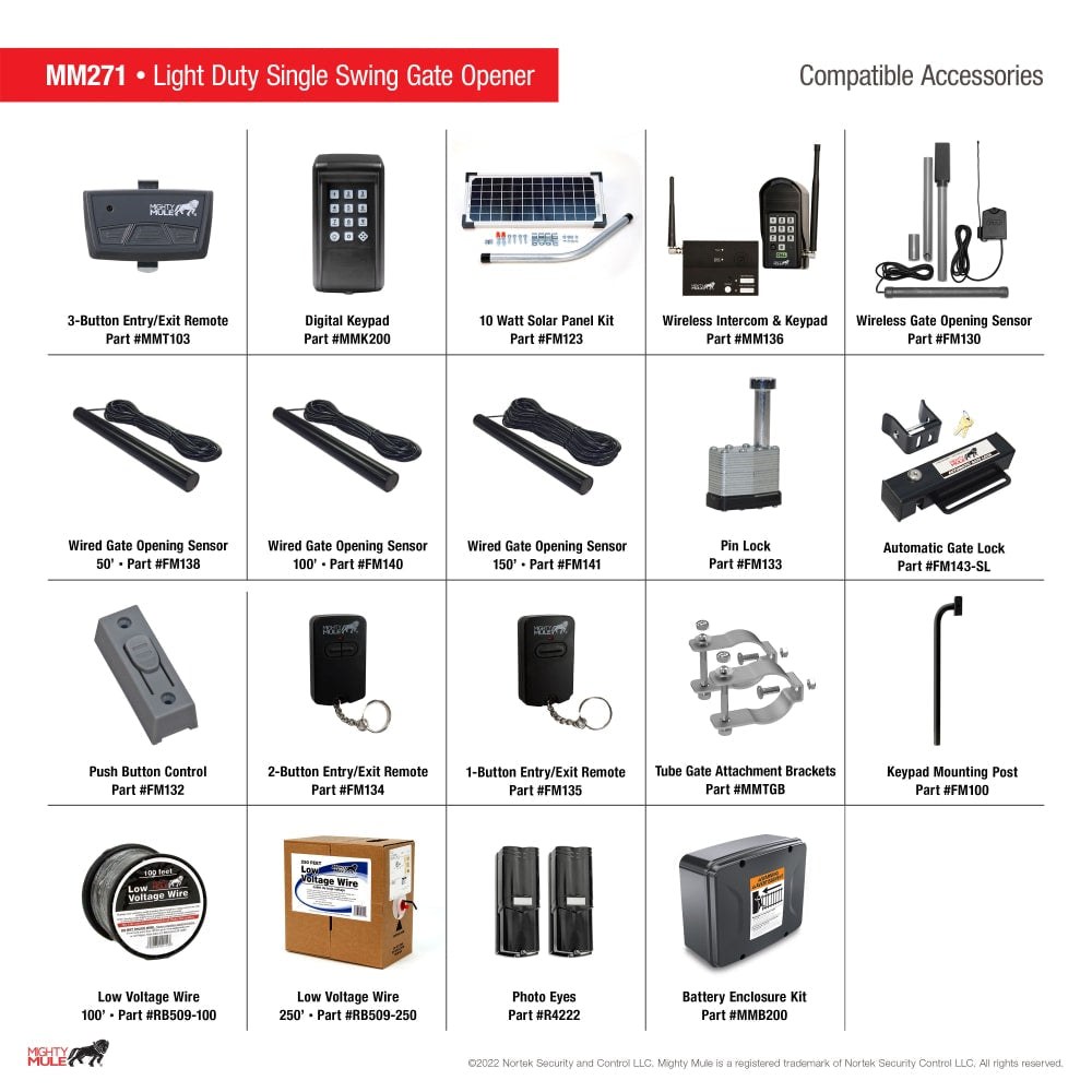 Mighty Mule 12-ft Single Swing Universal Battery Driveway Gate Opener Kit (Solar Compatible)