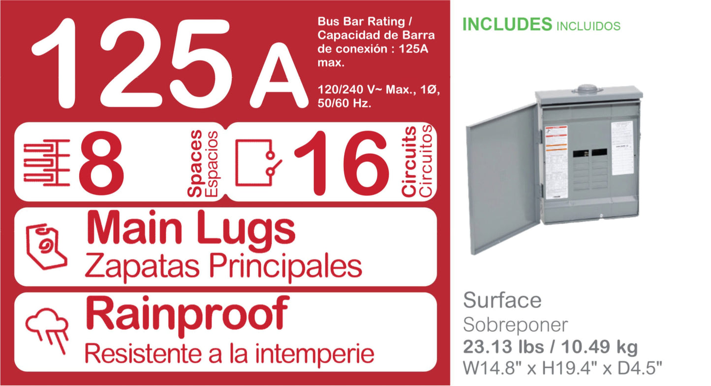 Square D Homeline 125-Amp 8-space load center - interior view