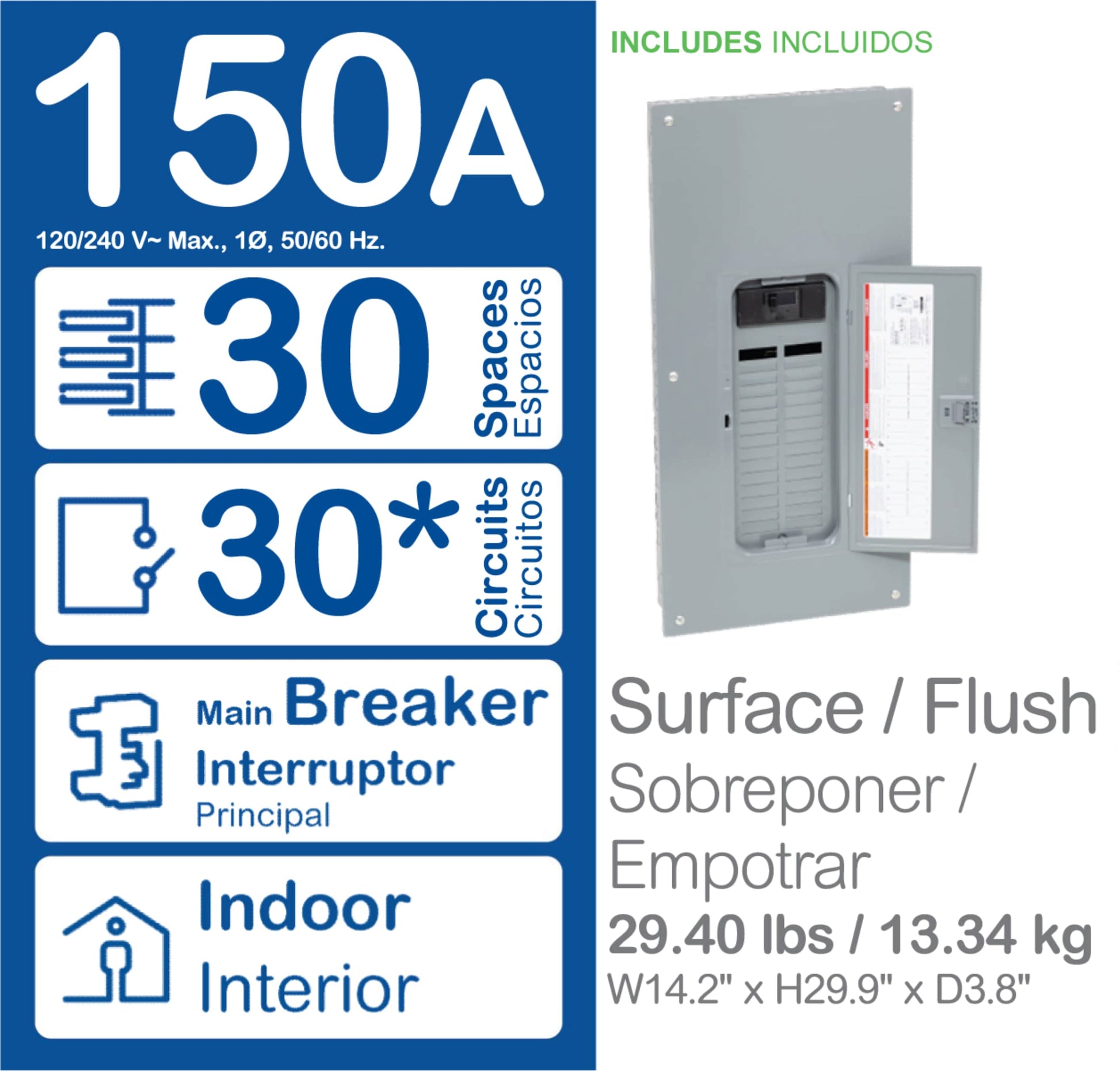 Square D QO 150-Amp 30-space load center - angle view