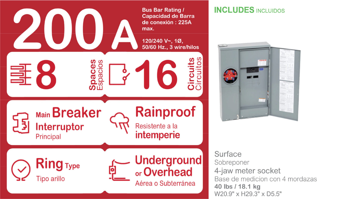 Square D Homeline Ring Type Overhead/Underground 200-Amp 8-space load center - interior view