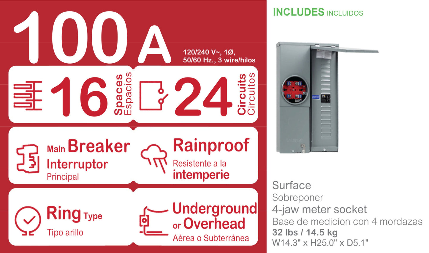 Square D Homeline Ring Type Overhead/Underground 100-Amp 16-space load center - label view