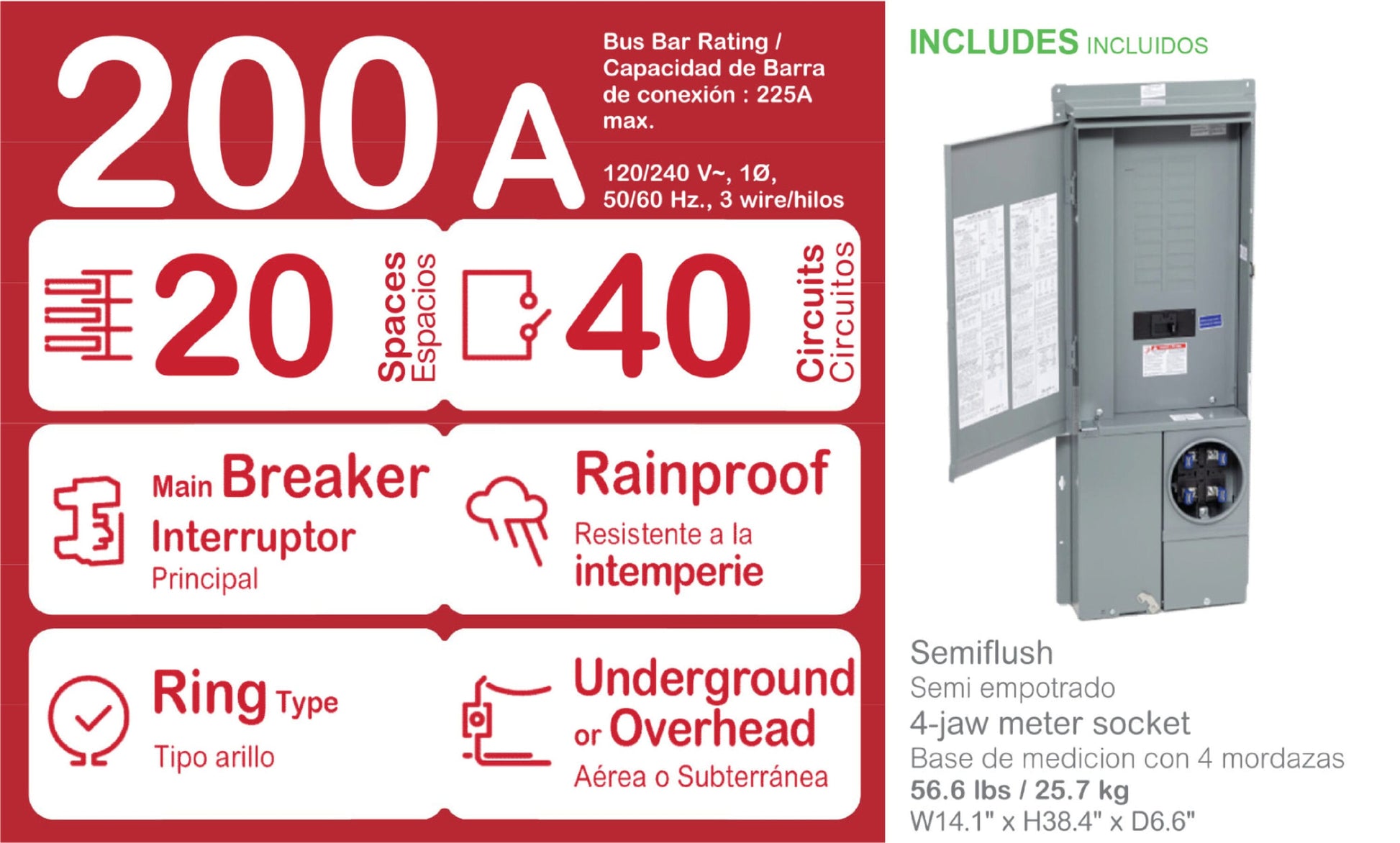 Square D Homeline Ring Type Overhead/Underground 200-Amp 20-space load center - interior view