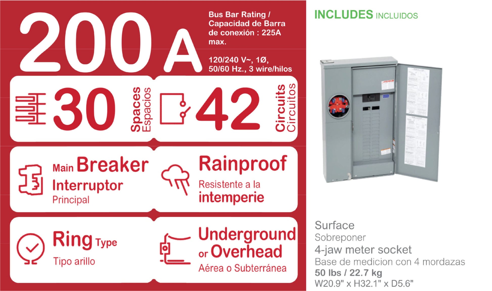 Square D Homeline Ring Type Overhead/Underground 200-Amp 30-space load center - interior view