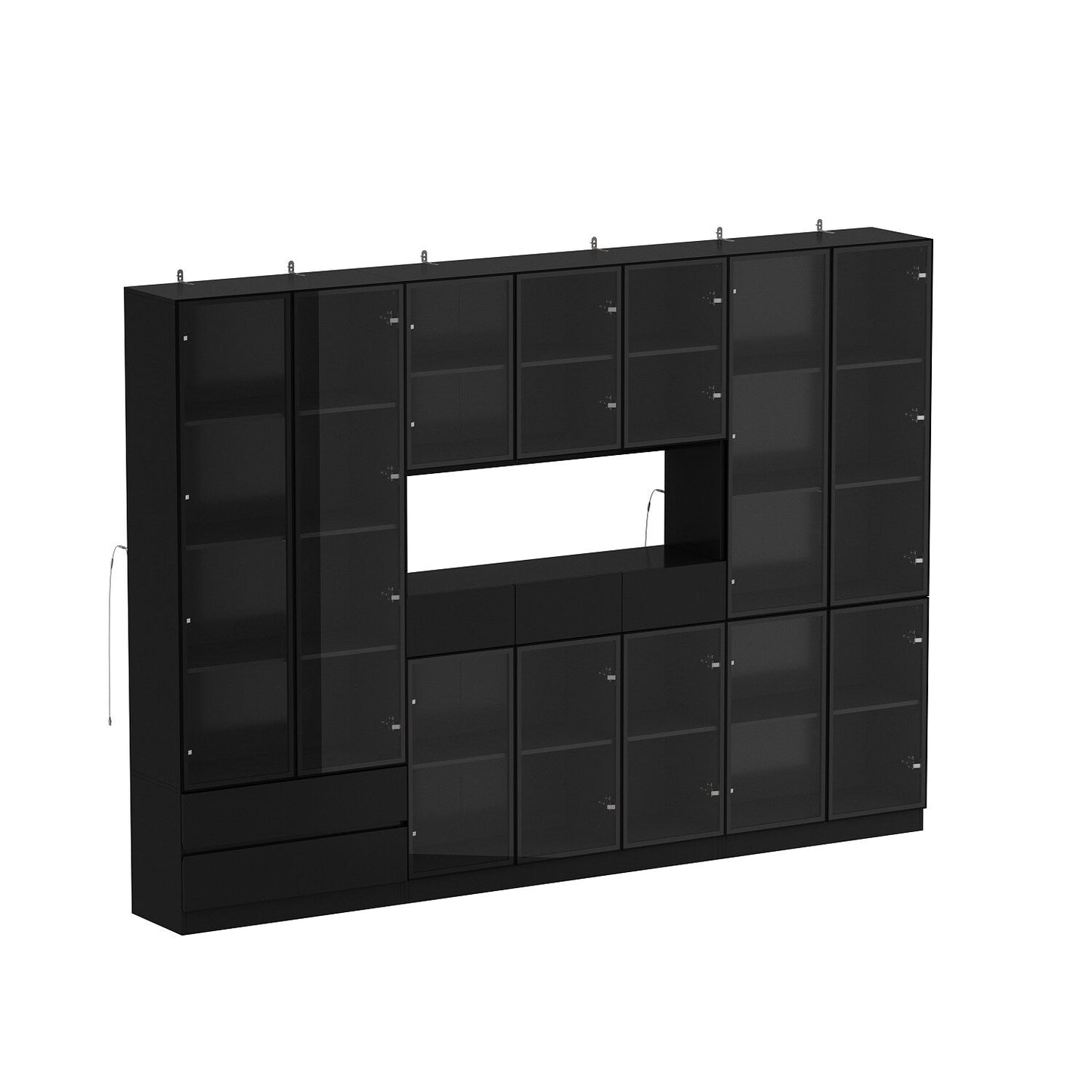 FUFU&GAGA Black Contemporary/Modern Glass Wine Cabinet with Shelves (110.2 in. W x 78.7 in. H x 14.2 in. D)