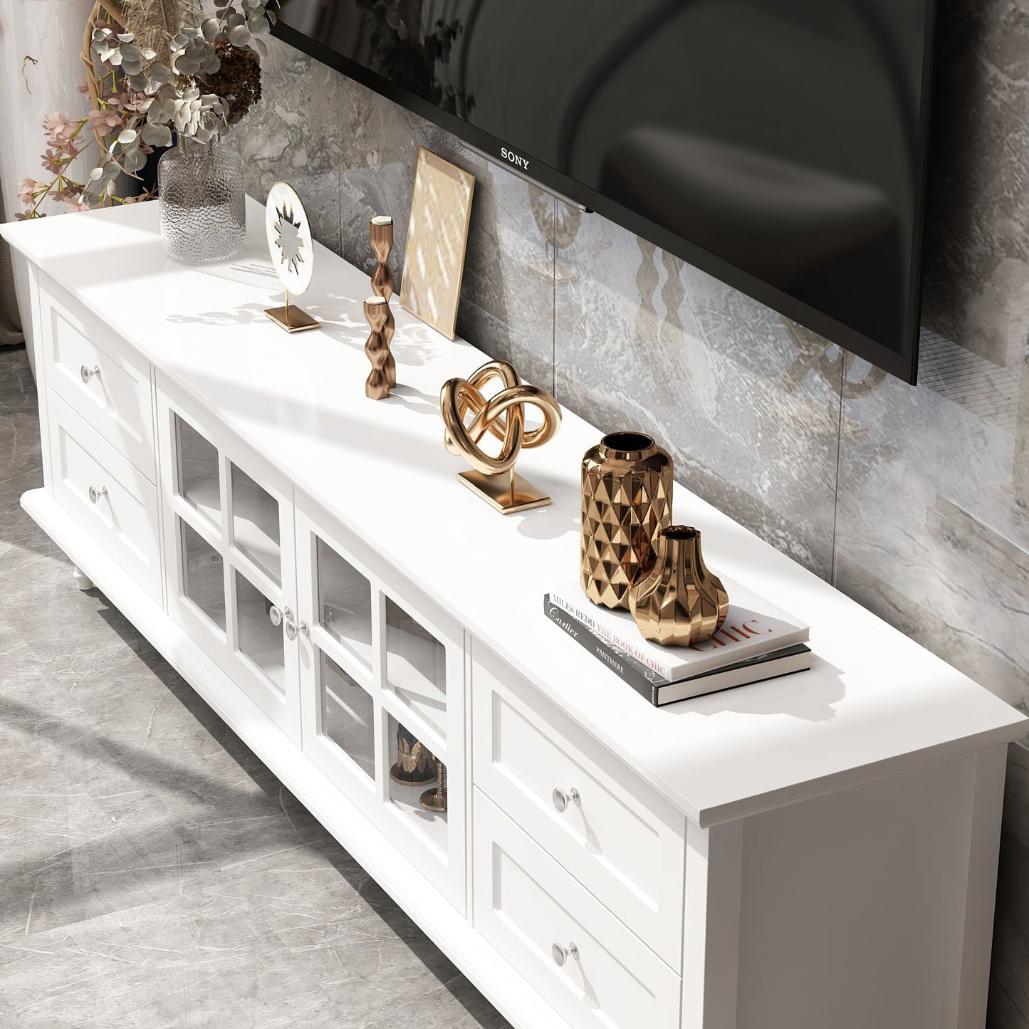 FUFU&GAGA Modern/Contemporary White Tv Cabinet (Accommodates TVs up to 80-in)