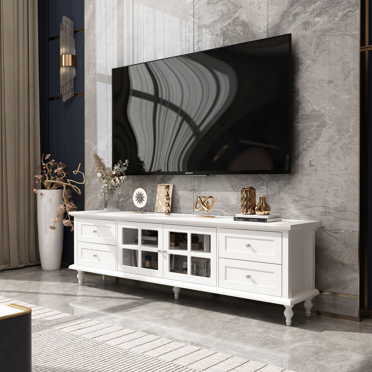 FUFU&GAGA Modern/Contemporary White Tv Cabinet (Accommodates TVs up to 80-in)