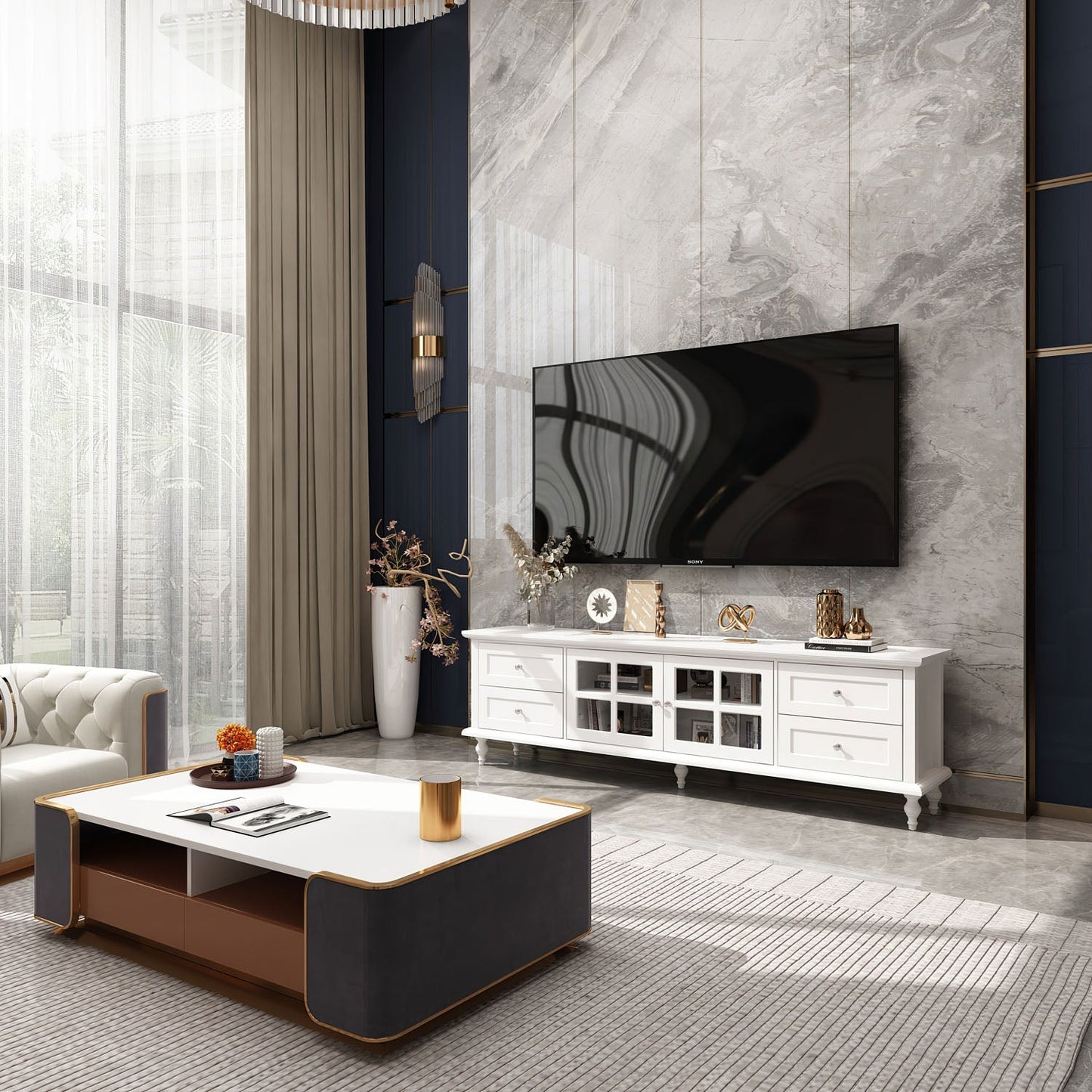 FUFU&GAGA Modern/Contemporary White Tv Cabinet (Accommodates TVs up to 80-in)