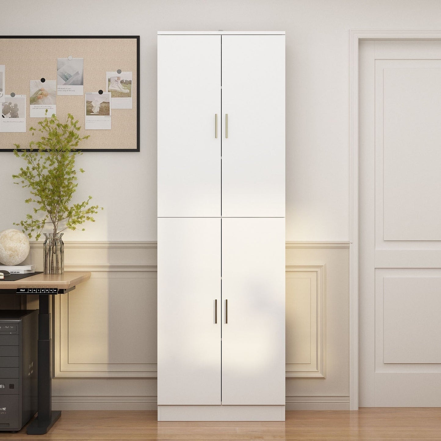 FUFU&GAGA Contemporary White Office Cabinet- 4 Doors, 6 Shelves, Adjustable- Composite Wood- 23.2-in x 11.8-in x 70.9-in- Metal Drawer Glides- Assembly Required