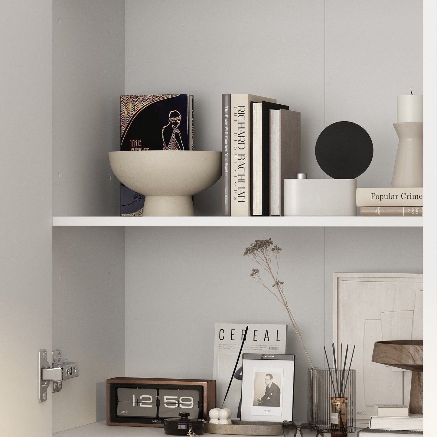 FUFU&GAGA Contemporary White Office Cabinet- 4 Doors, 6 Shelves, Adjustable- Composite Wood- 23.2-in x 11.8-in x 70.9-in- Metal Drawer Glides- Assembly Required