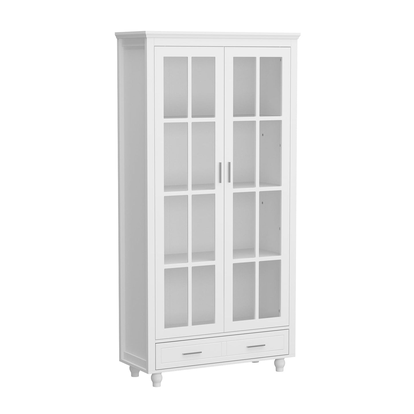 FUFU&GAGA Contemporary White Bookcase Cabinet- 36.2-in x 70.9-in x 14.6-in- 2 Doors, 4 Shelves- Multipurpose Storage- MDF- Easy Assembly