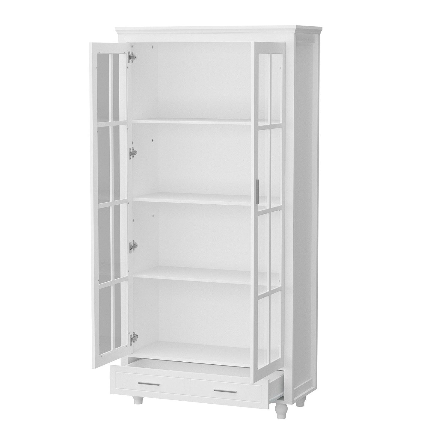 FUFU&GAGA Contemporary White Bookcase Cabinet- 36.2-in x 70.9-in x 14.6-in- 2 Doors, 4 Shelves- Multipurpose Storage- MDF- Easy Assembly