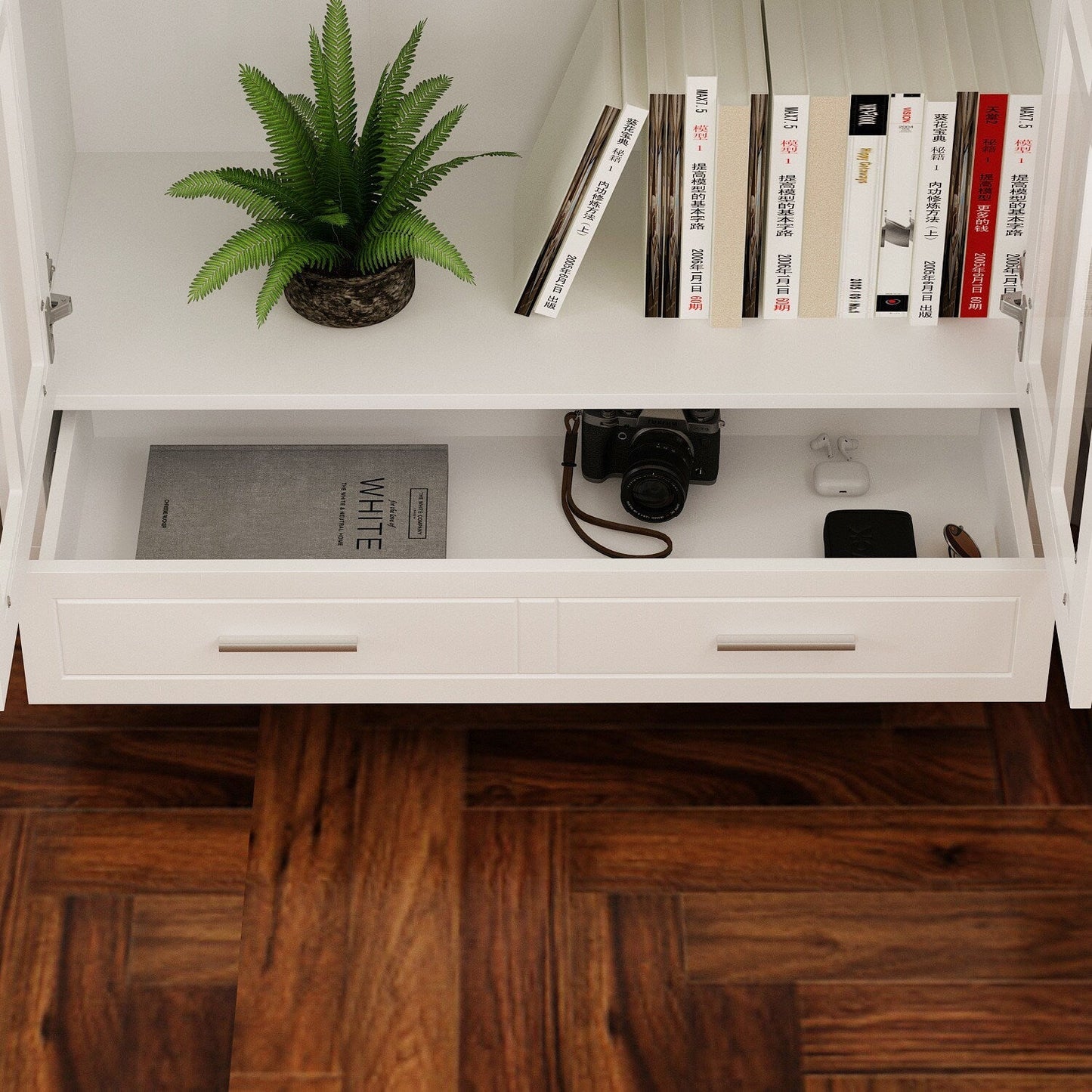 FUFU&GAGA Contemporary White Bookcase Cabinet- 36.2-in x 70.9-in x 14.6-in- 2 Doors, 4 Shelves- Multipurpose Storage- MDF- Easy Assembly