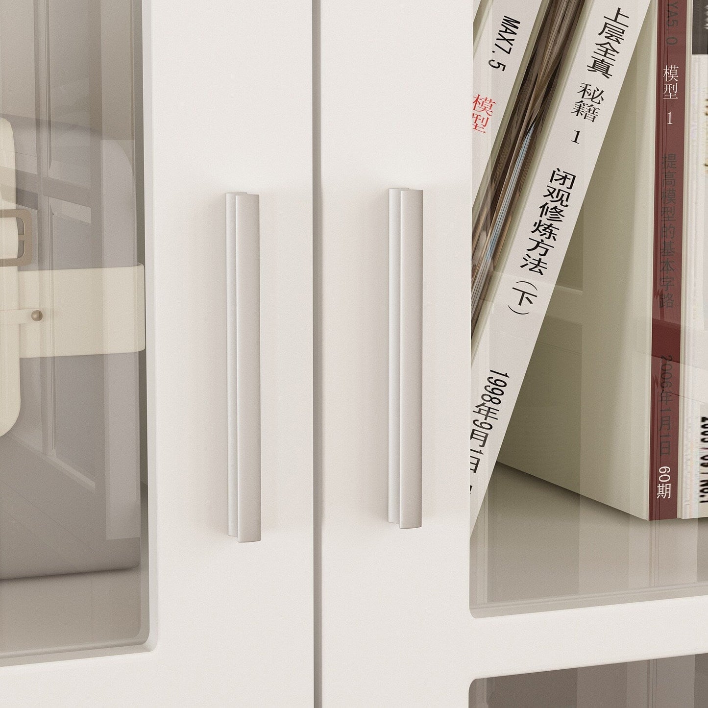 FUFU&GAGA Contemporary White Bookcase Cabinet- 36.2-in x 70.9-in x 14.6-in- 2 Doors, 4 Shelves- Multipurpose Storage- MDF- Easy Assembly