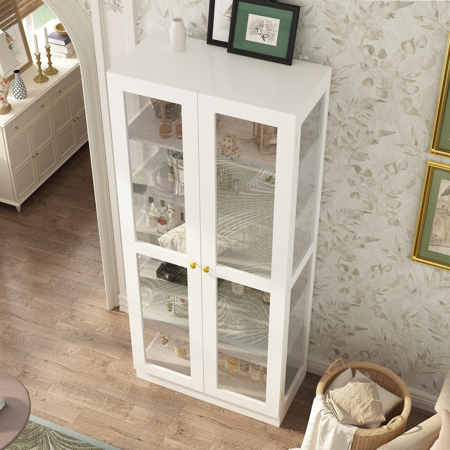 FUFU&GAGA Contemporary/Modern White Curio Cabinet with Wine Storage