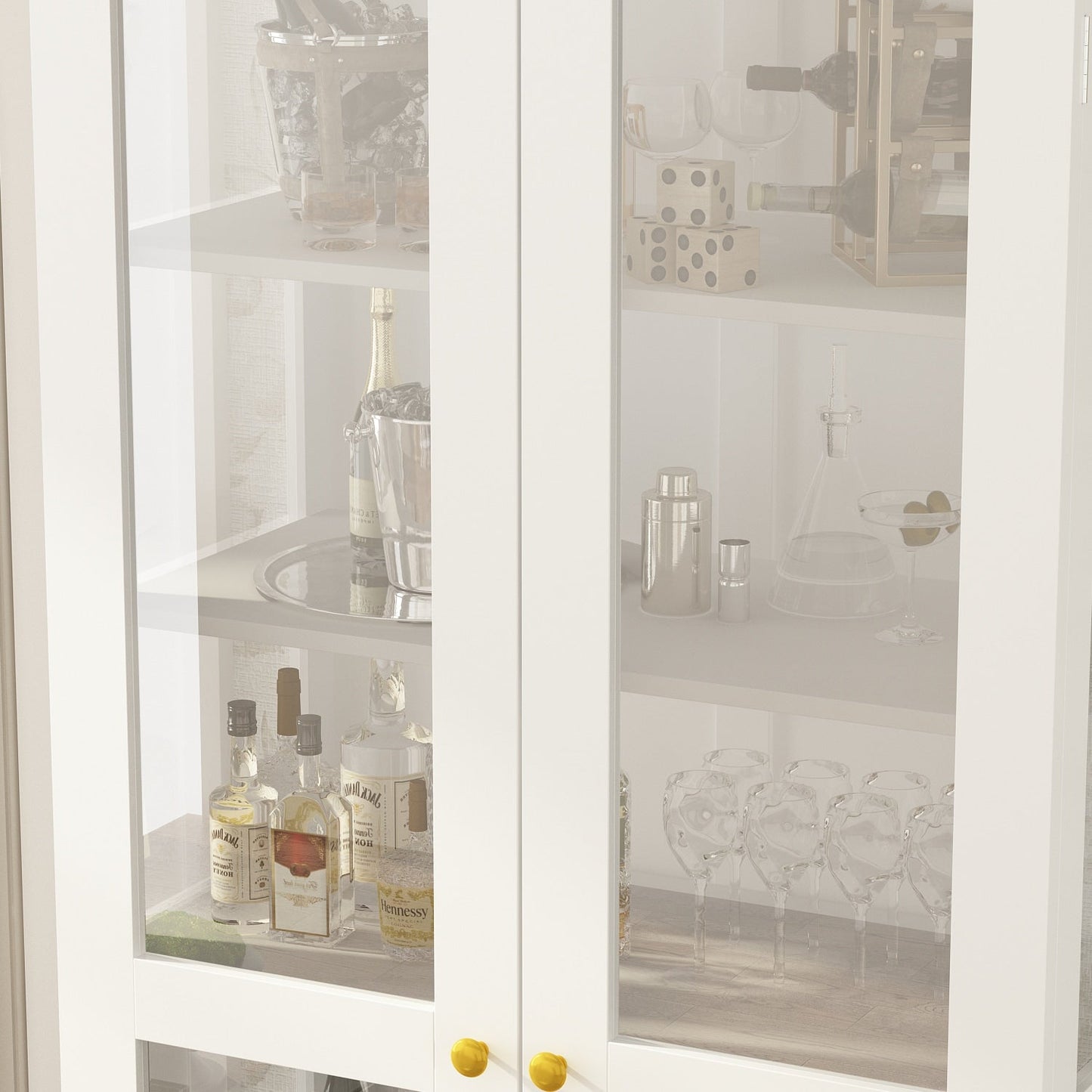 FUFU&GAGA Contemporary/Modern White Curio Cabinet with Wine Storage