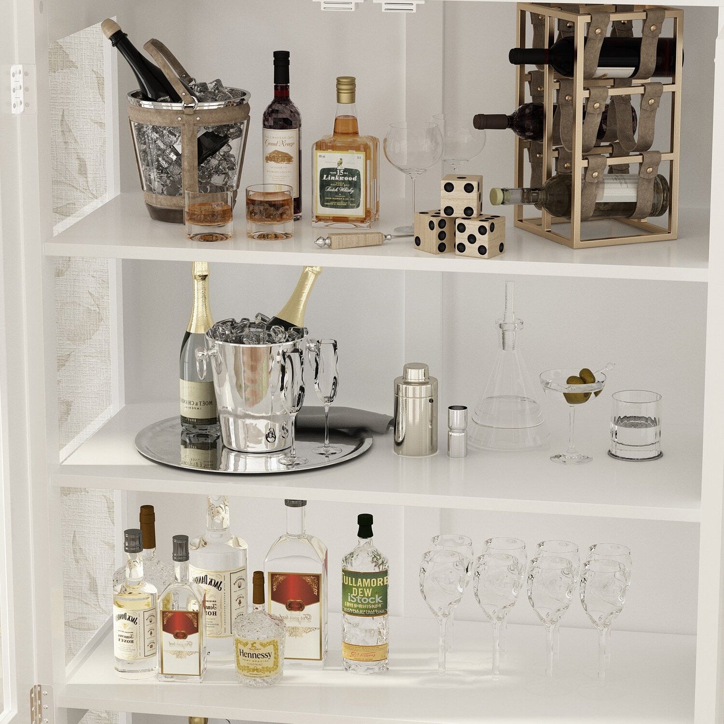 FUFU&GAGA Contemporary/Modern White Curio Cabinet with Wine Storage
